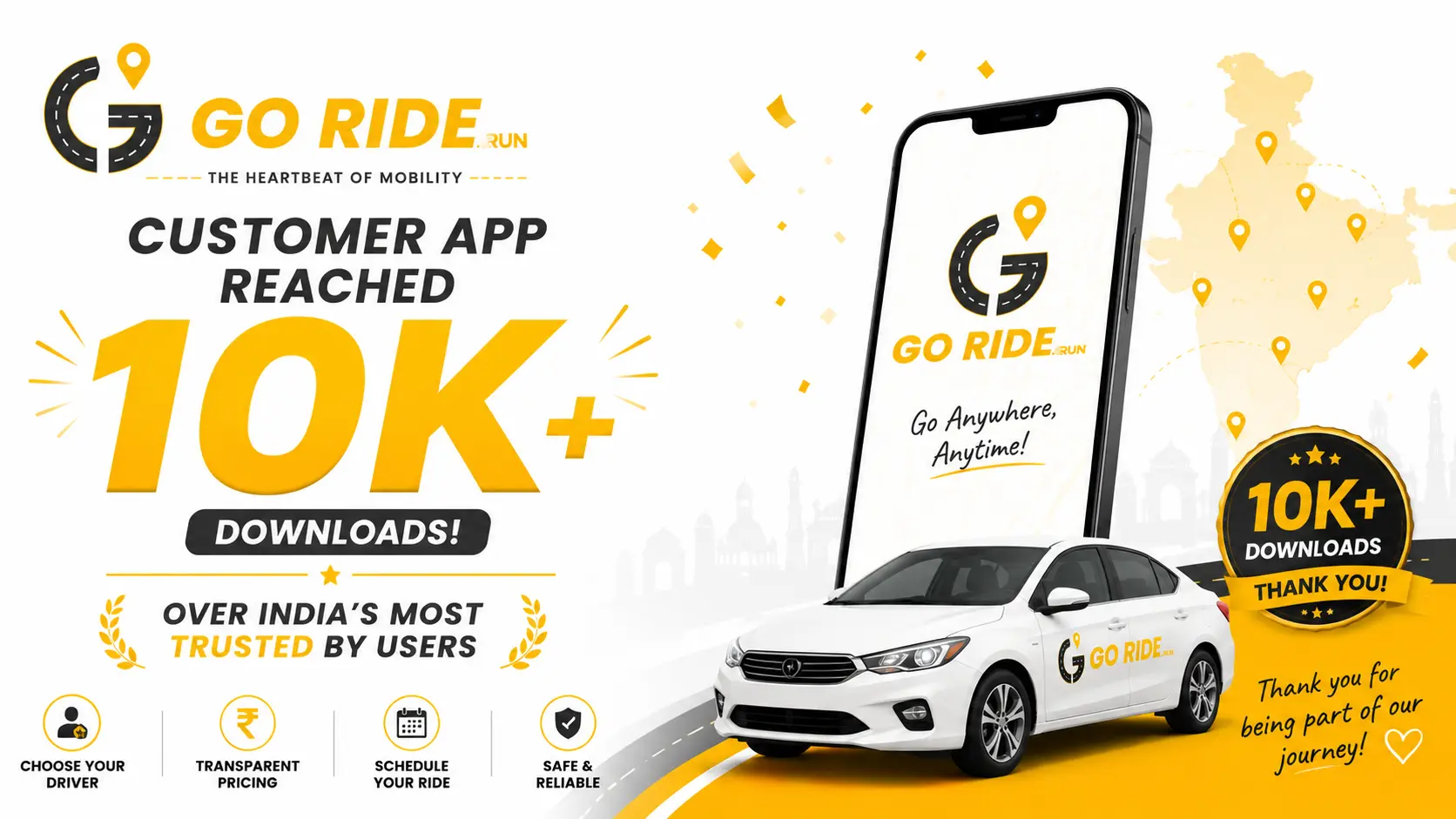GoRide Customer App Surpasses 10,000+ Downloads: Becoming One of India's Most Trusted Travel Platforms