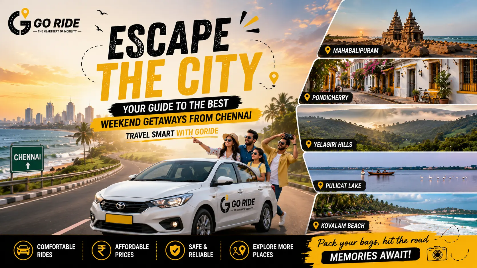 Escape the City: Your Guide to Unforgettable Weekend Getaways from Chennai with GoRide's Outstation Cabs