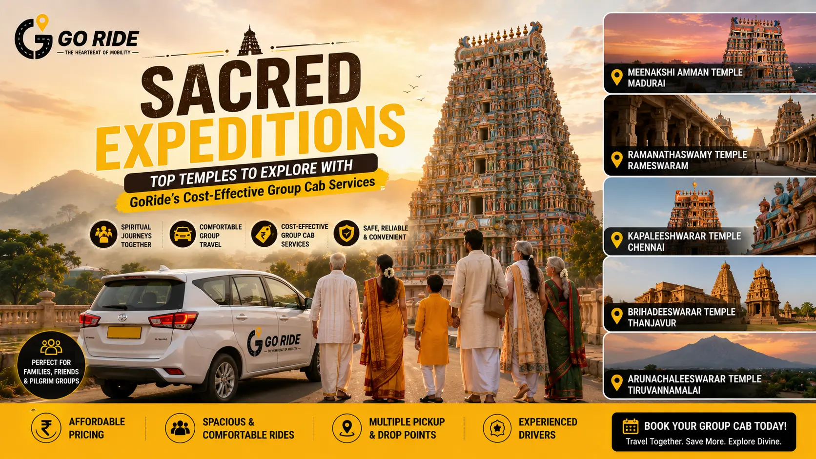 Sacred Expeditions: Top Temples to Explore with GoRide's Cost-Effective Group Cab Services