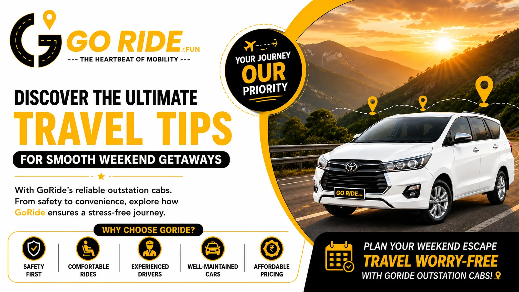 Weekend Wanderlust: Essential Smart Traveler Tips for Seamless Intercity Getaways with GoRide's Reliable Outstation Cabs